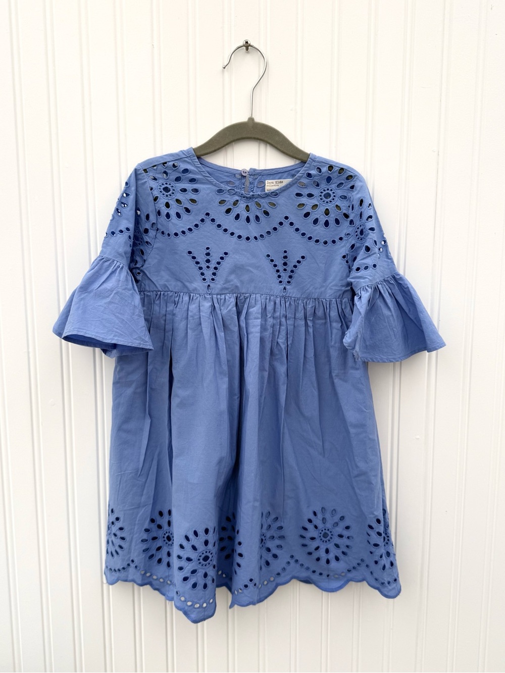 Zara Girls Size 5 Blue Eyelet Cotton Summer Dress